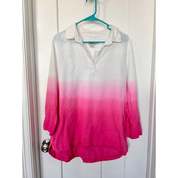 Vineyard Vines Tops - Vineyard Vines Ombre Lucaya Tunic Top Linen Cotton Blend White Pink Size Large